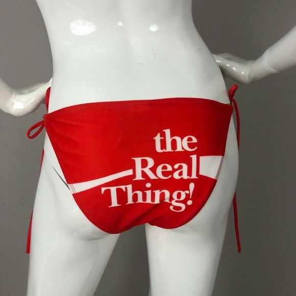 NEW COCA COLA " THE REAL THING" RED GRAPHIC BOTTOMS SWIMSUIT Size Small - Picture 1 of 4